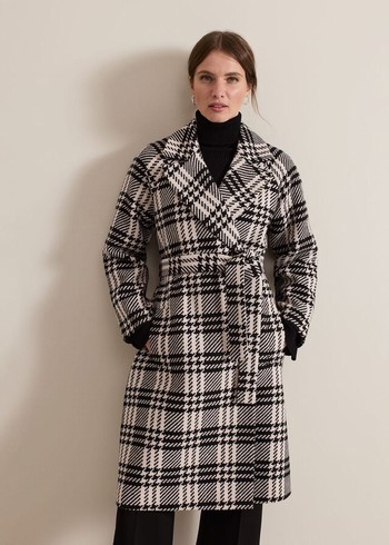 Phase Eight Petite Cassie Check Wool Wrap Coats Black/White Canada | SPJBWM-574